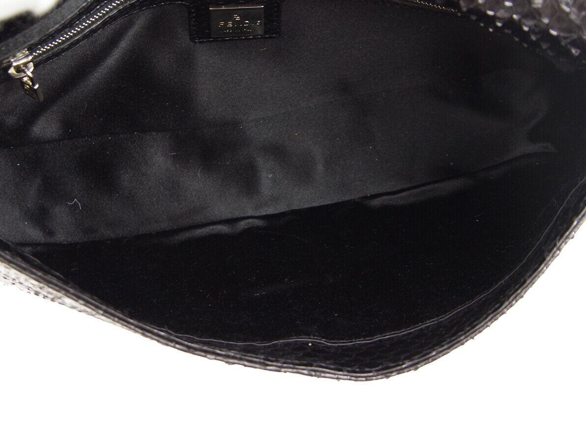 Fendi Black Snakeskin Silver Small Evening Top Handle Satchel Flap Bag 2
