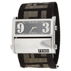 Fendi Black Stainless Steel Canvas Diamond Zip Code 1120G Women's Wristwatch 45 