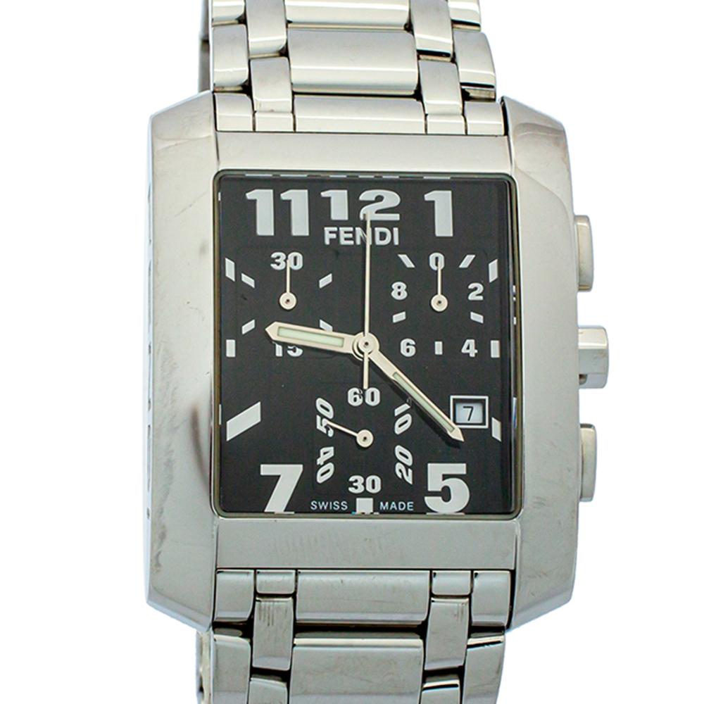 Contemporary Fendi Black Stainless Steel Chronograph Orologi 7500G Women's Wristwatch 32mm
