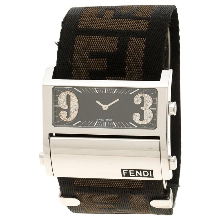 Fendi Black Stainless Steel Diamond Zip Code 1120G Women's Wristwatch ...