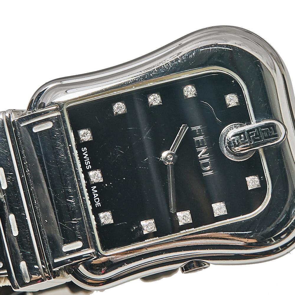 Contemporary Fendi Black Stainless Steel Leather B.Fendi 3800G Women's Wristwatch 33 mm