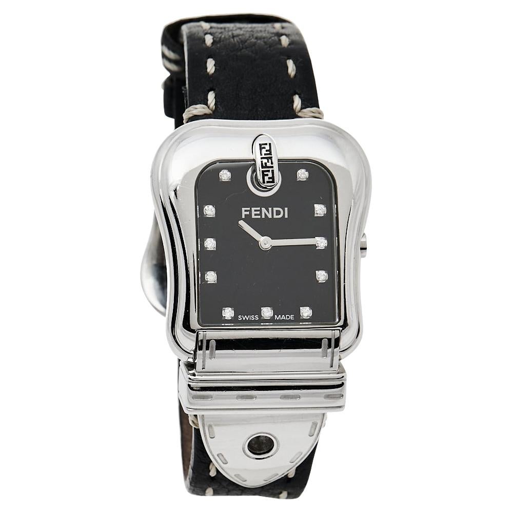 Fendi Black Stainless Steel Leather B.Fendi 3800G Women's Wristwatch 33 mm