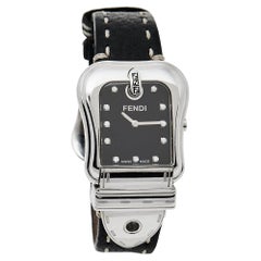Used Fendi Black Stainless Steel Leather B.Fendi 3800G Women's Wristwatch 33 mm