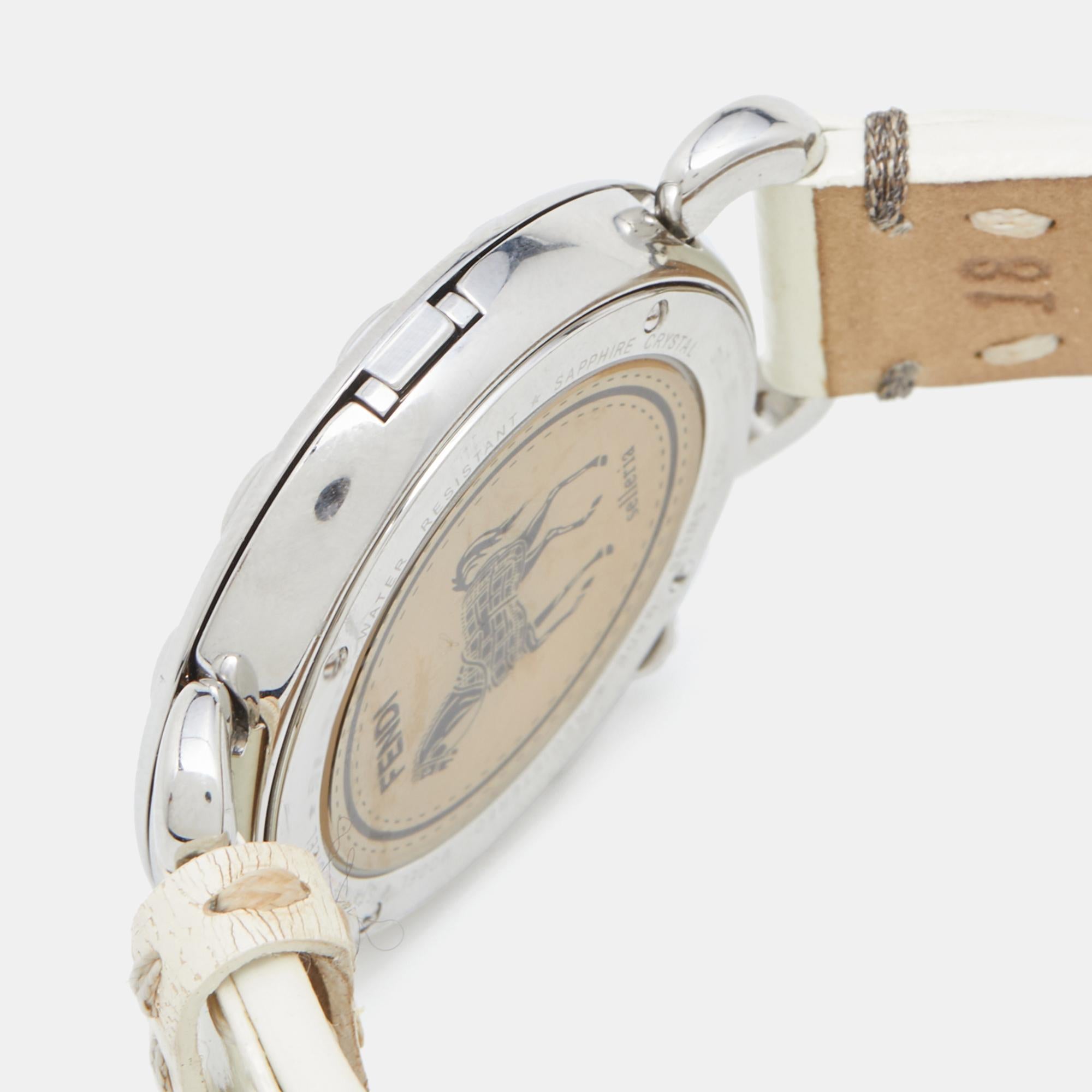Contemporary Fendi Black Stainless Steel Leather Selleria 8100M Women's Wristwatch 37 mm