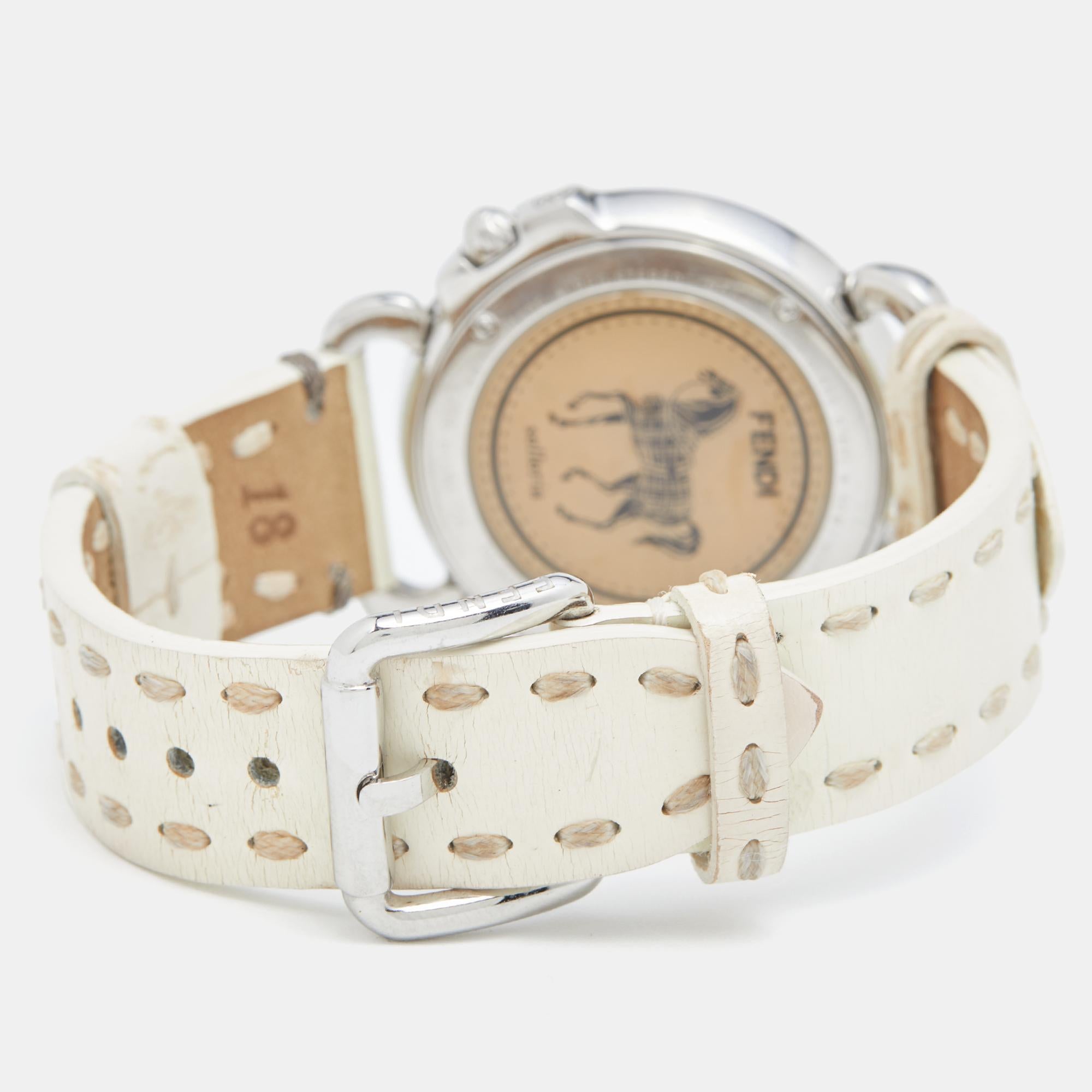 Fendi Black Stainless Steel Leather Selleria 8100M Women's Wristwatch 37 mm In Good Condition In Dubai, Al Qouz 2