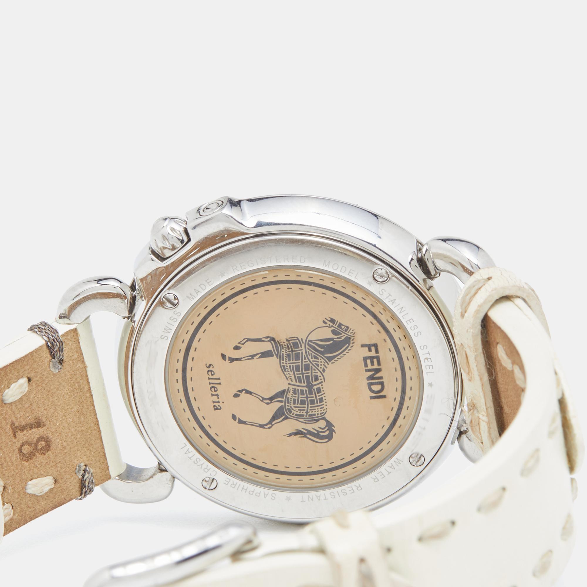 Fendi Black Stainless Steel Leather Selleria 8100M Women's Wristwatch 37 mm 1