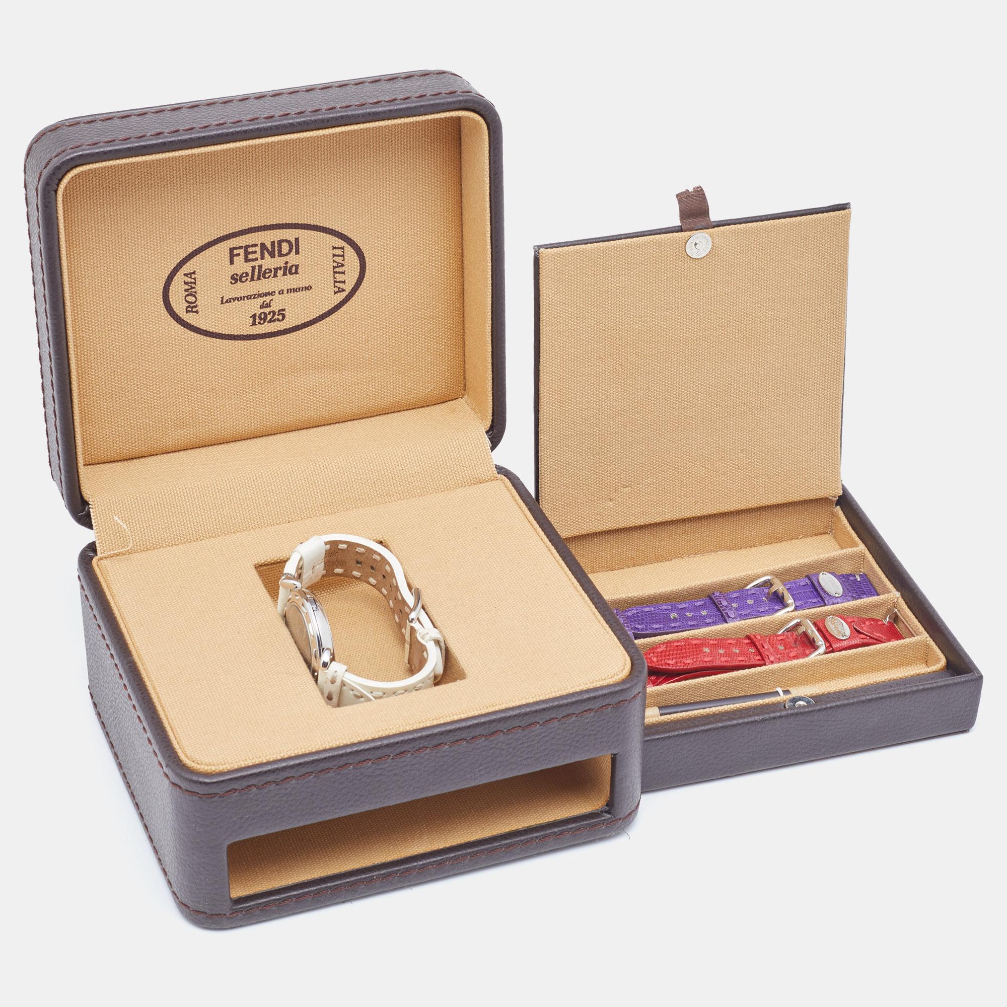 Fendi Black Stainless Steel Leather Selleria 8100M Women's Wristwatch 37 mm 2