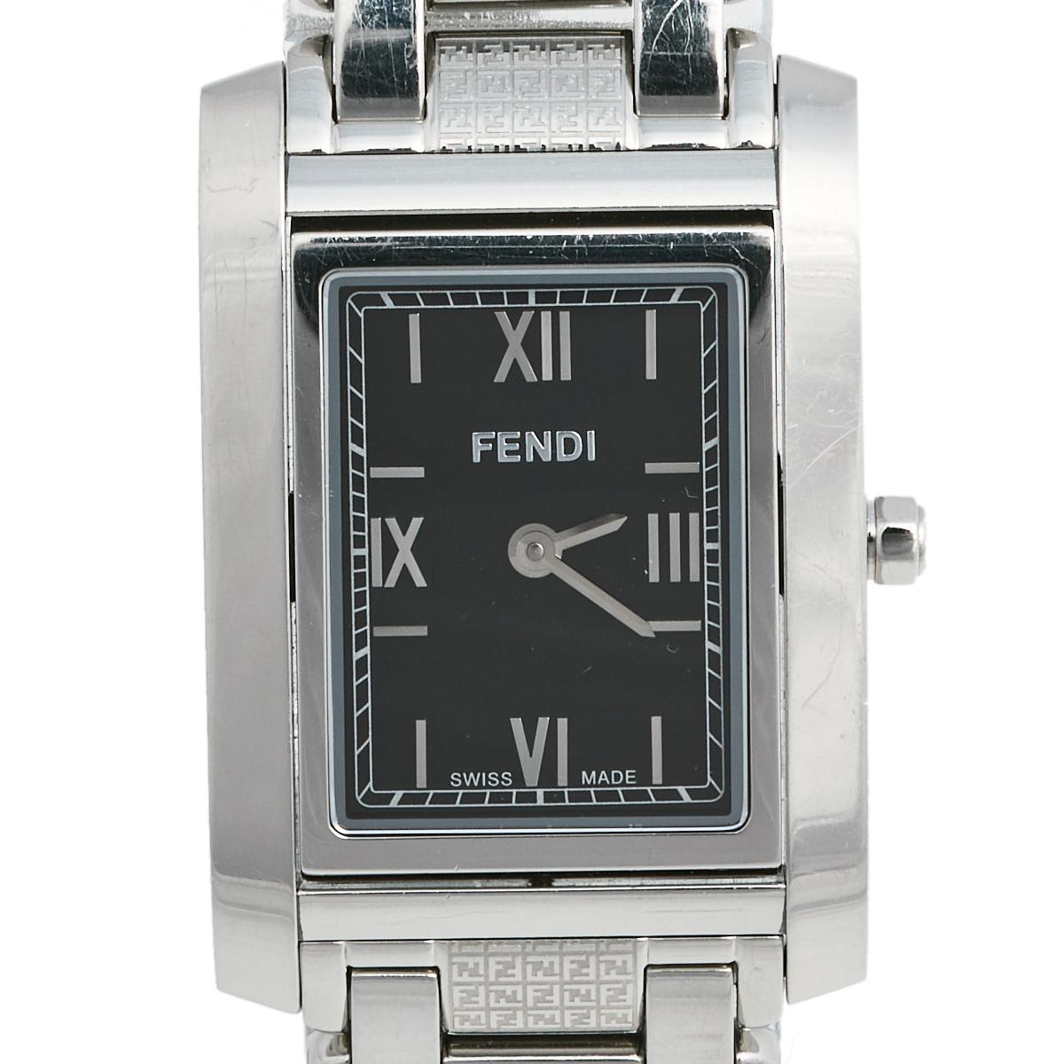 Fendi Black Stainless Steel Quadro 7600M Women's Wristwatch 27 mm 2