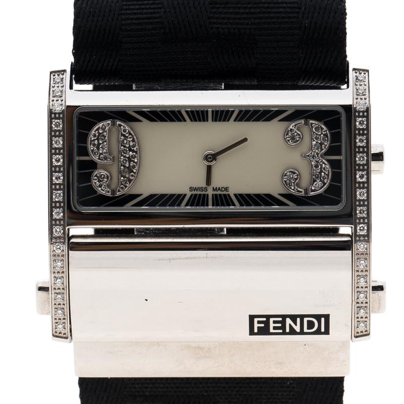 Fendi Black Stainless Steel Zip Code 1120G Women's Wristwatch 46MM In Good Condition In Dubai, Al Qouz 2