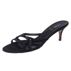 Fendi Black Strappy Leather Slide Sandals Size 38.5