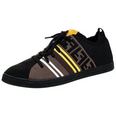 Fendi Black Stretch Knit Fabric And Canvas Low Top Sneakers Size 46