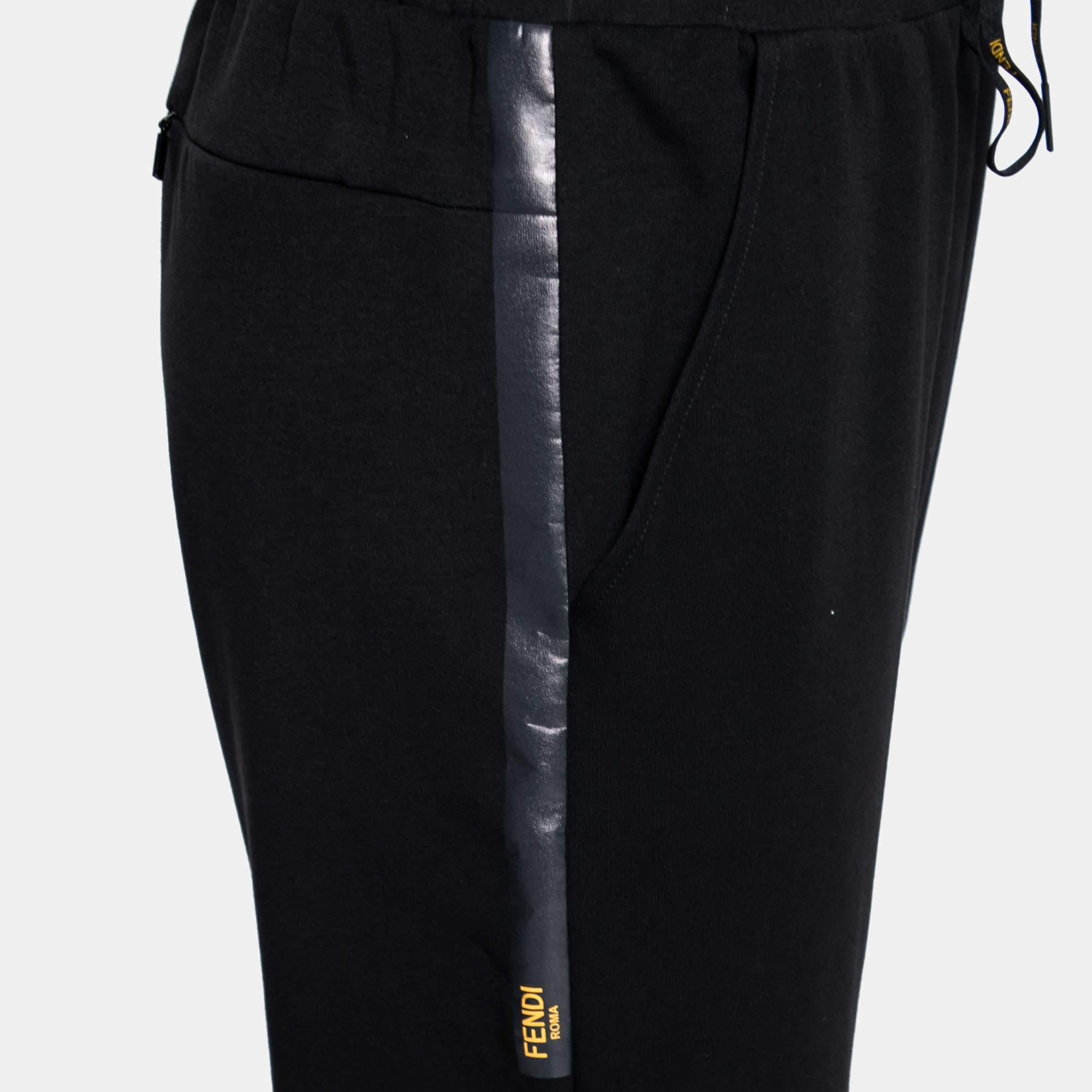 Fendi Black Stretch Knit Logo Tape Detailed Trackpants L In Excellent Condition For Sale In Dubai, Al Qouz 2