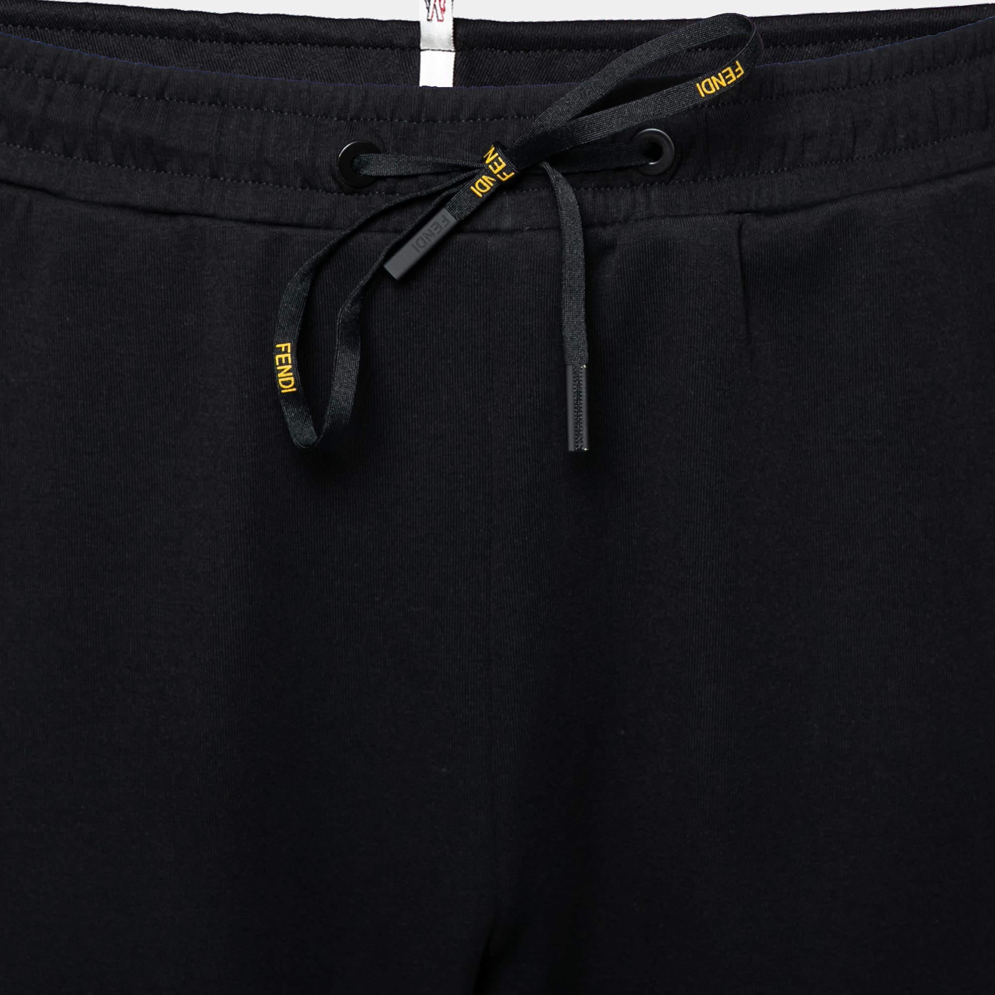 Men's Fendi Black Stretch Knit Logo Tape Detailed Trackpants L For Sale
