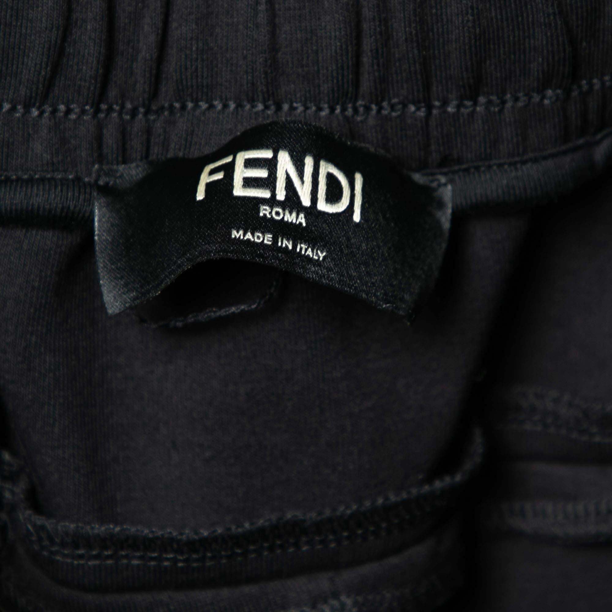 Fendi Black Stretch Knit Logo Tape Detailed Trackpants L For Sale 1