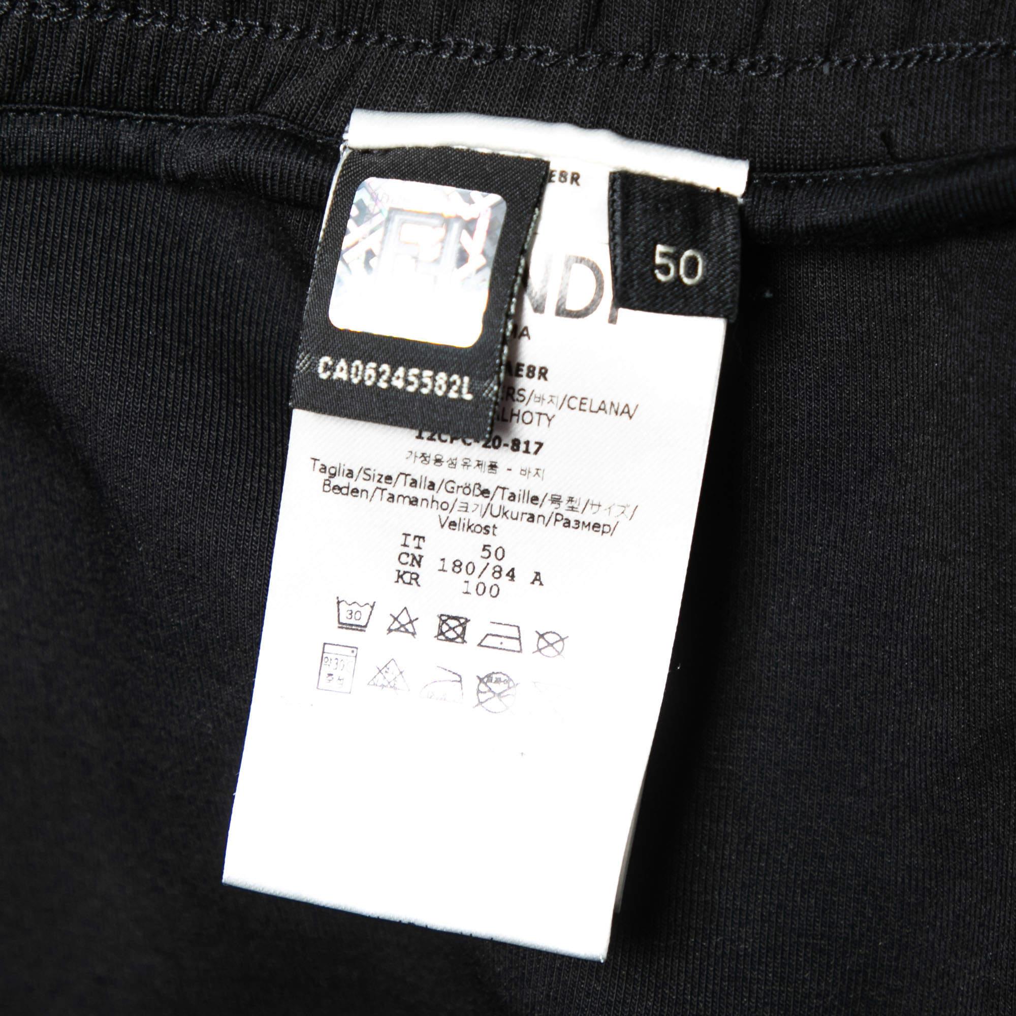 Fendi Black Stretch Knit Logo Tape Detailed Trackpants L For Sale 2