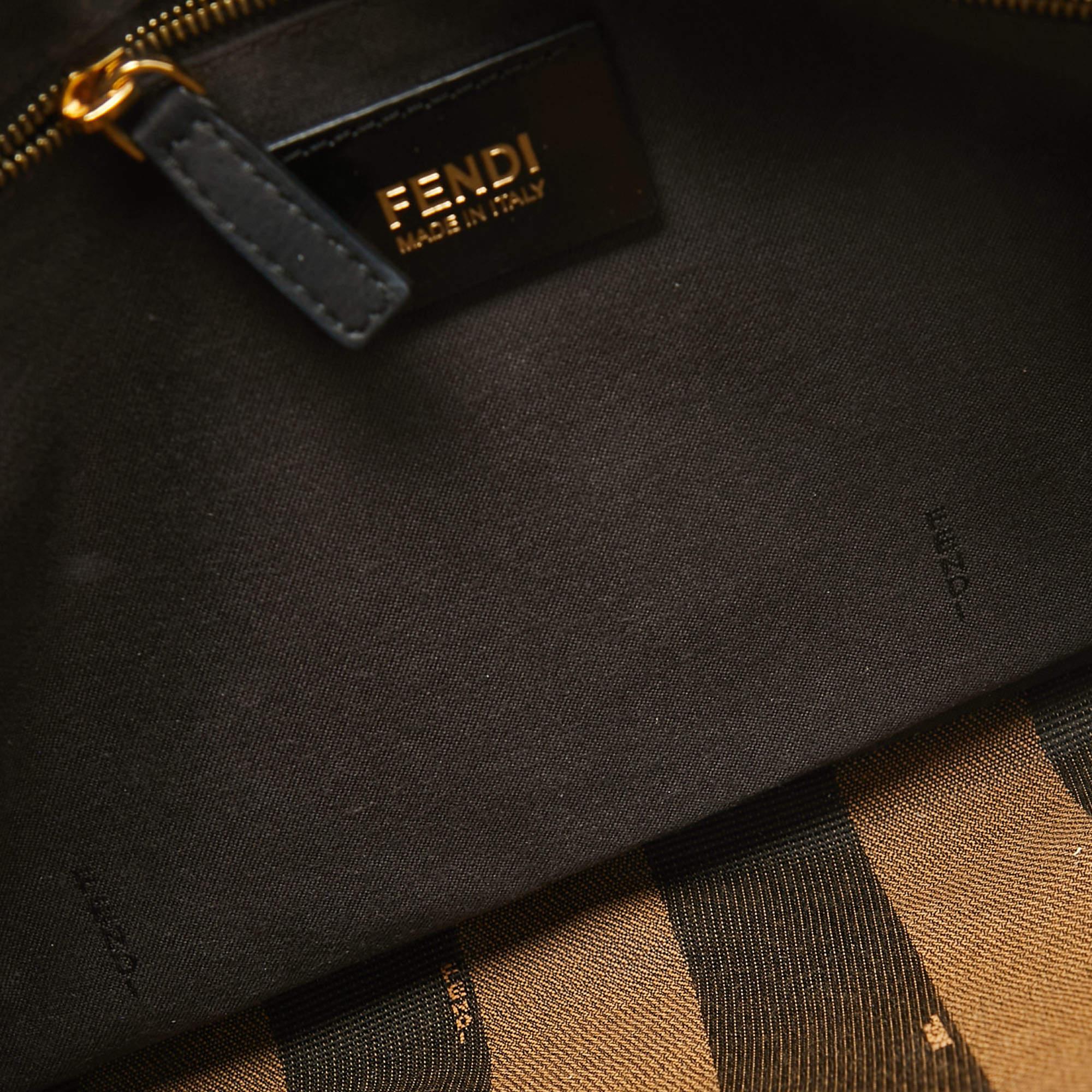 Fendi Black Stripe Embossed Leather Large Claudia Shoulder Bag For Sale 6