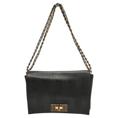 Fendi Black Stripe Embossed Leather Large Claudia Shoulder Bag