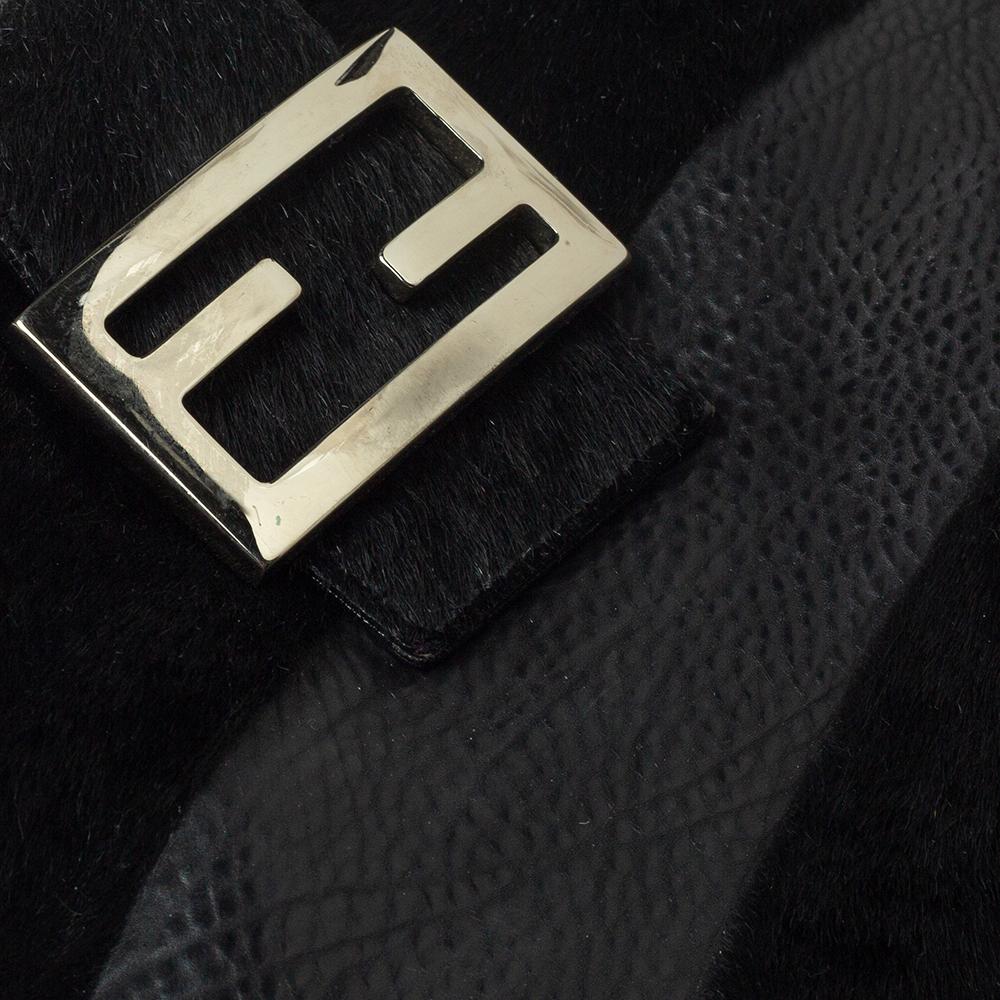 Fendi Black Stripe Leather and Calfhair FF Flap Tote 6