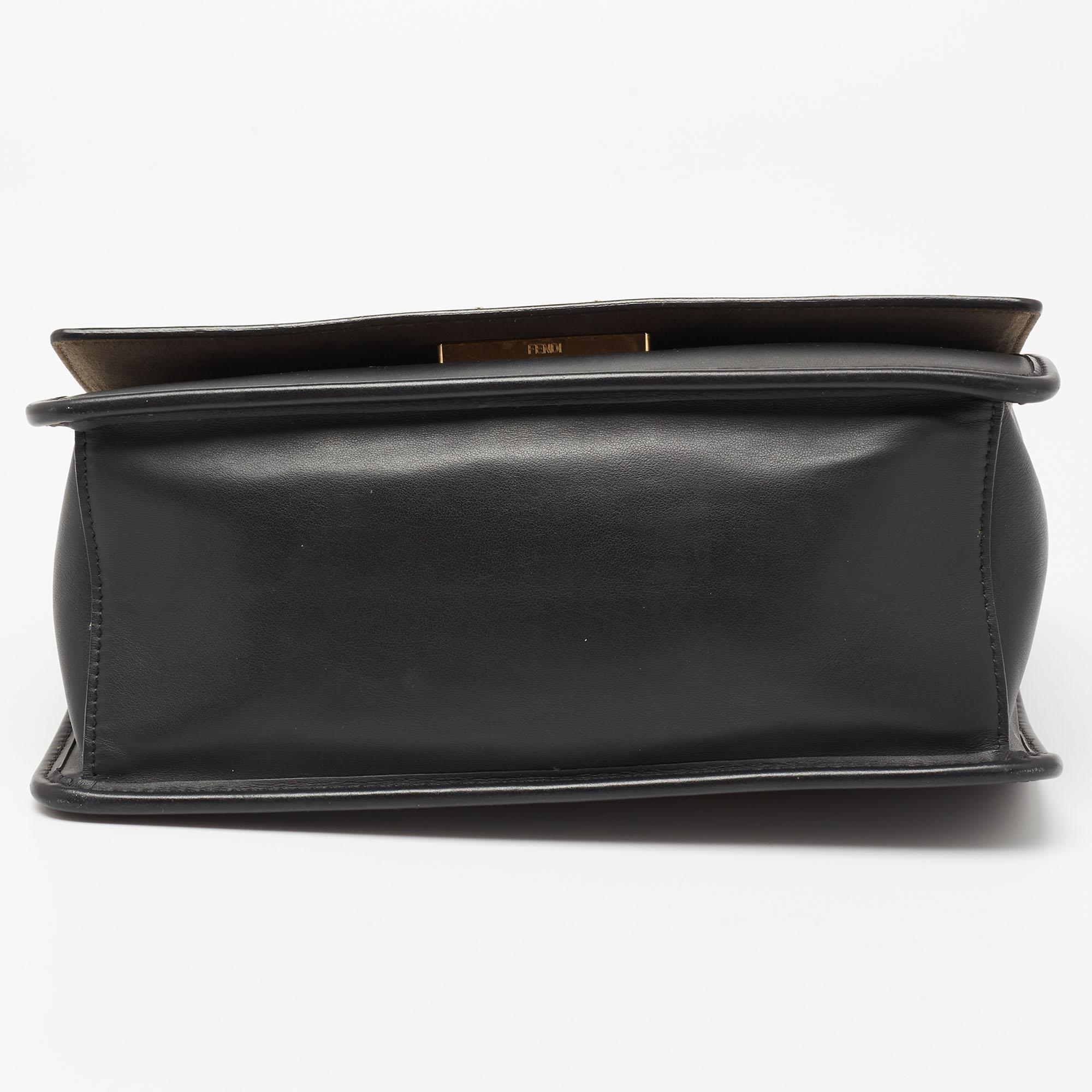 Fendi Black Studded Leather Kan I F Top Handle Bag 1