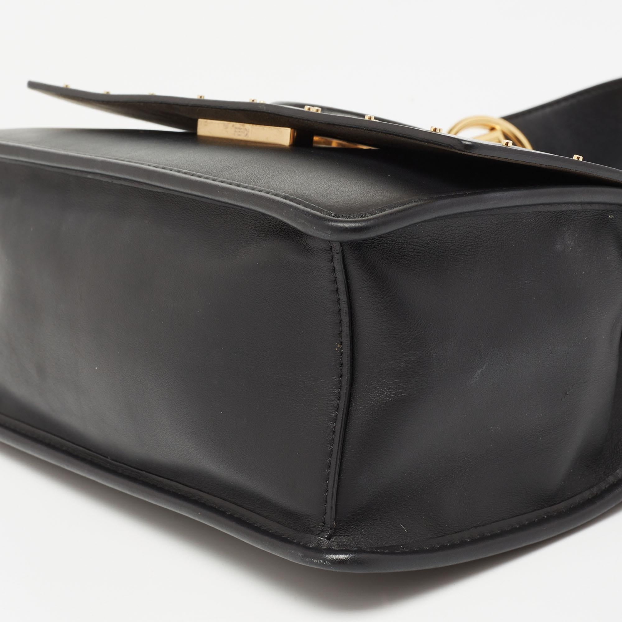 Fendi Black Studded Leather Kan I F Top Handle Bag 2