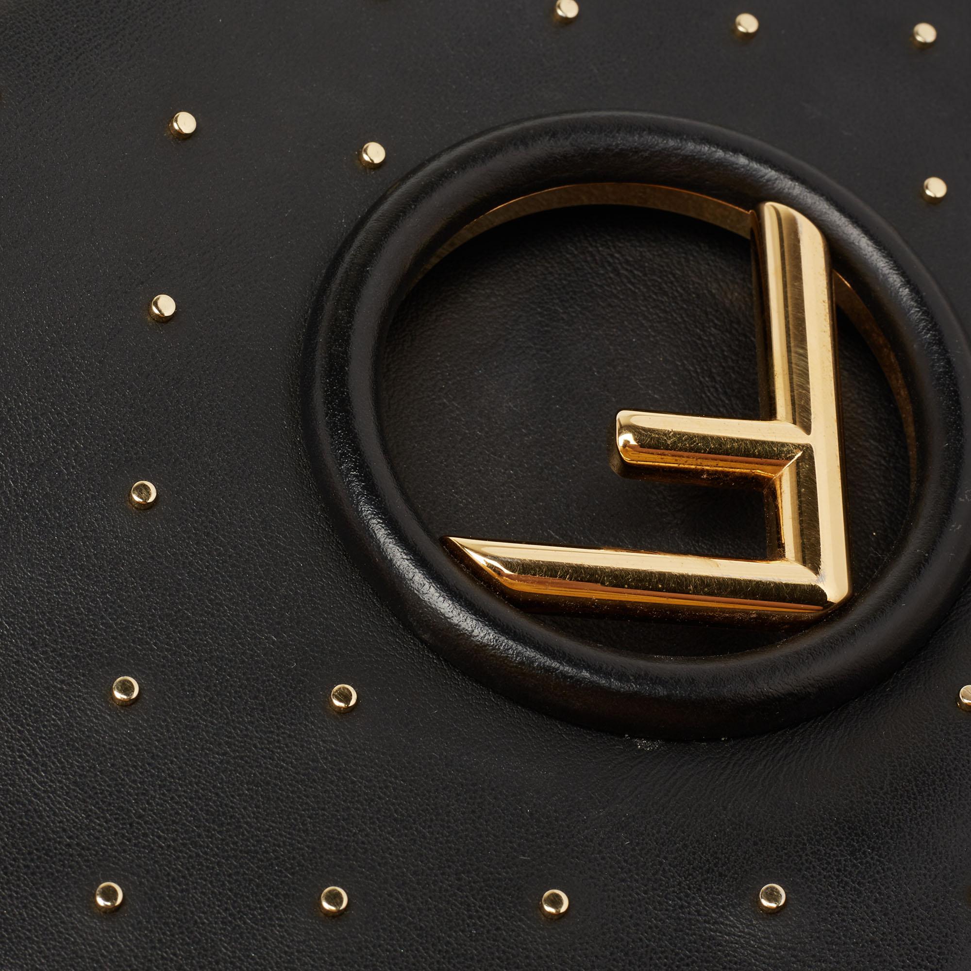 Fendi Black Studded Leather Kan I F Top Handle Bag 3