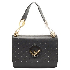 Fendi Black Studded Leather Kan I F Top Handle Bag