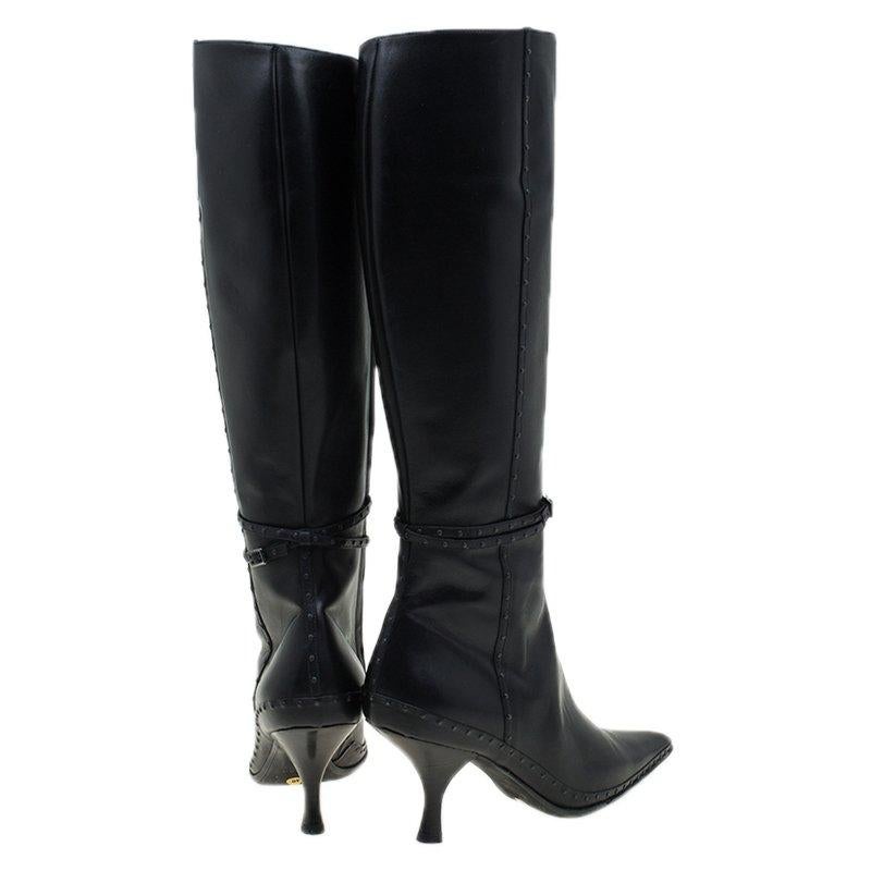 Fendi Black Studded Leather Knee Length Boots Size 40 1