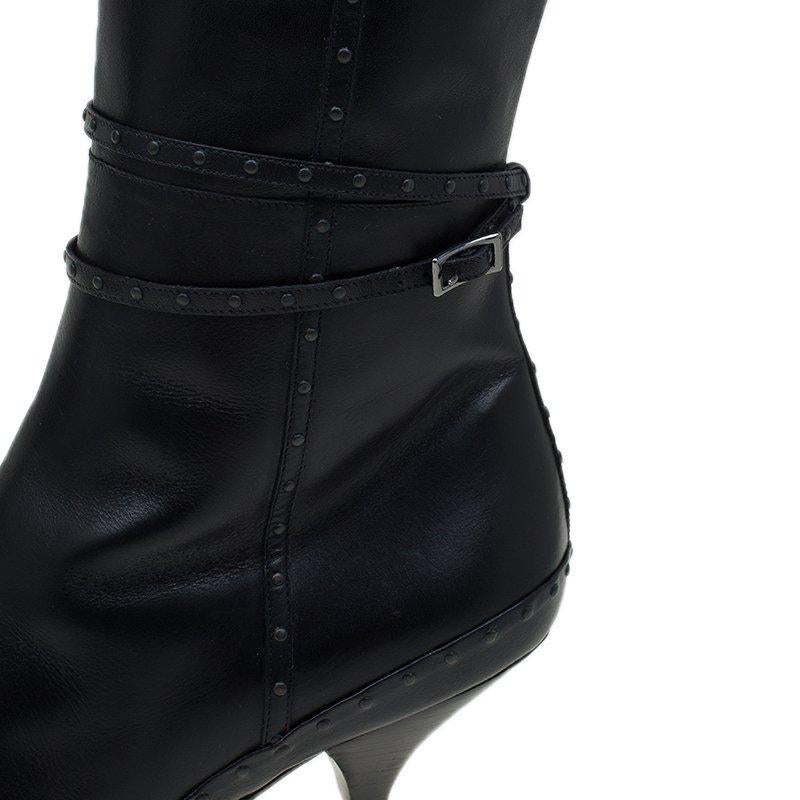 Fendi Black Studded Leather Knee Length Boots Size 40 3