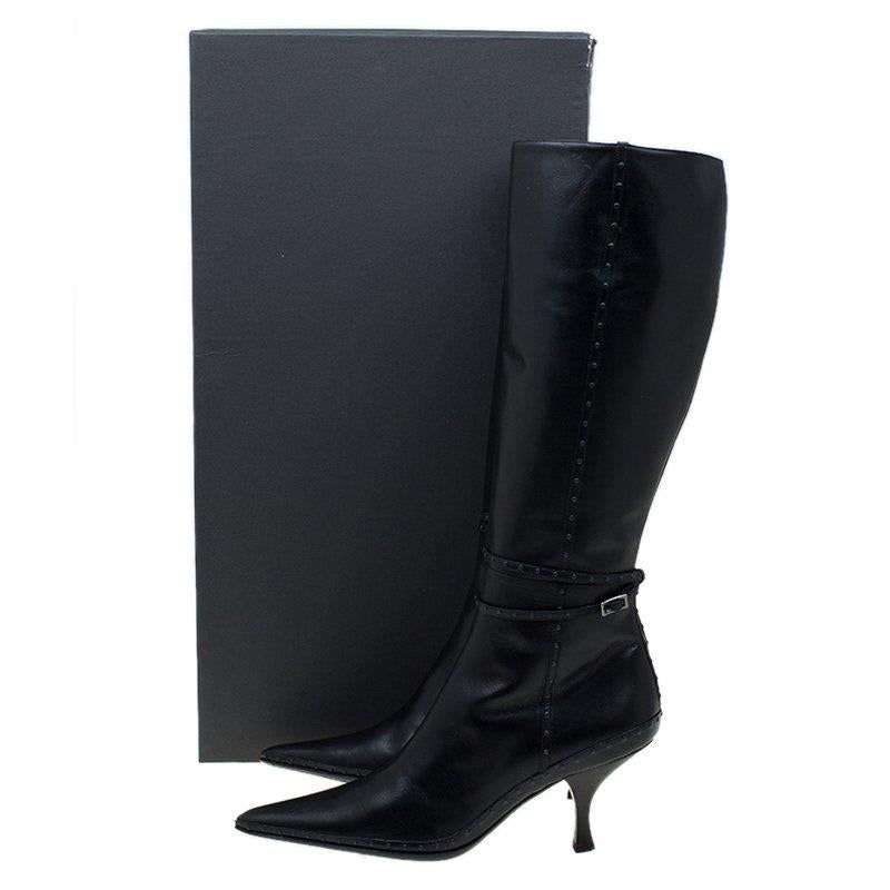 Fendi Black Studded Leather Knee Length Boots Size 40 4