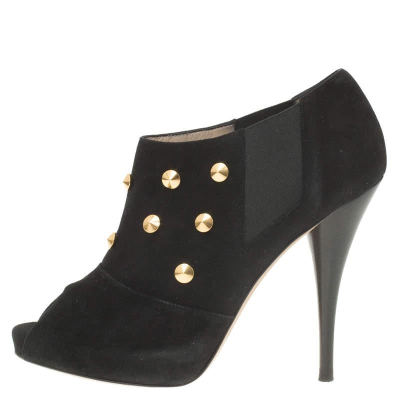 Fendi Black Studded Suede Platform Ankle Boots Size 37.5 6