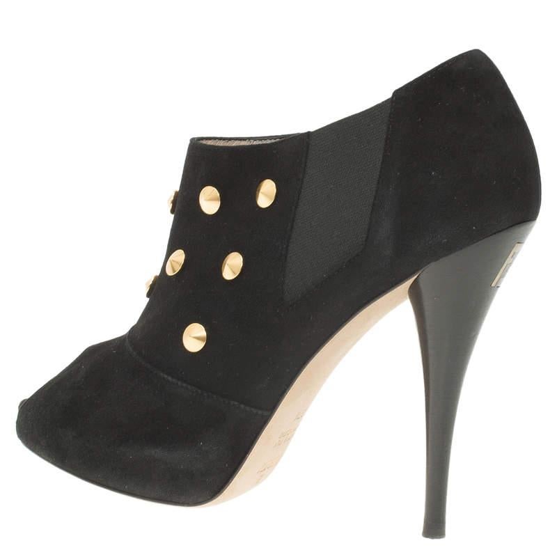 Fendi Black Studded Suede Platform Ankle Boots Size 37.5 7