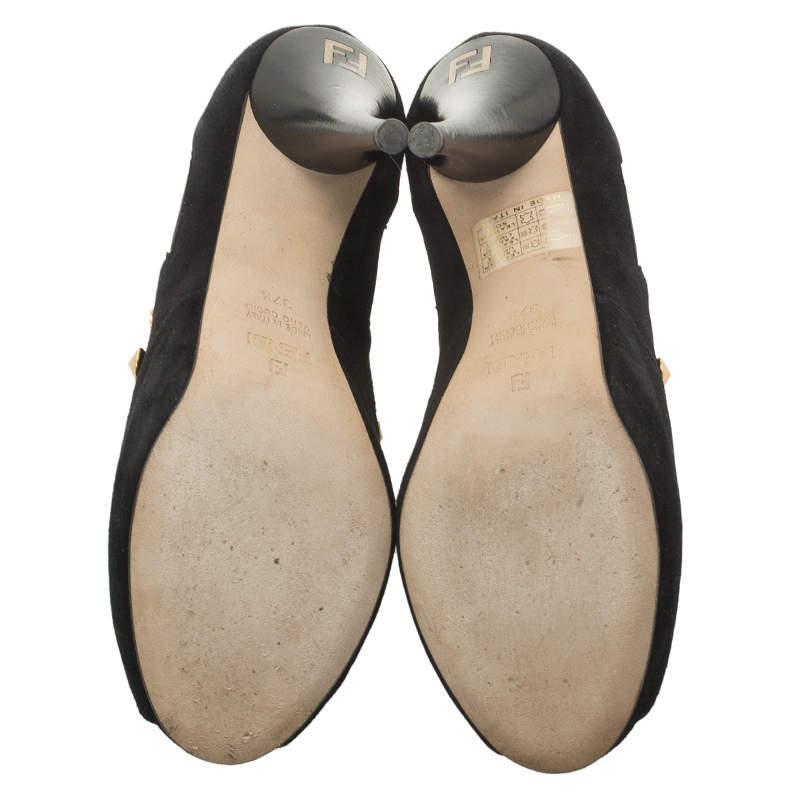 Women's Fendi Black Studded Suede Platform Ankle Boots Size 37.5 For Sale