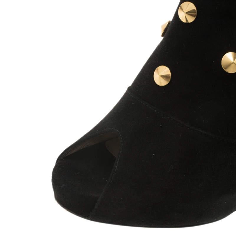 Fendi Black Studded Suede Platform Ankle Boots Size 37.5 1