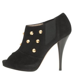 Fendi Black Studded Suede Platform Ankle Boots Size 37.5