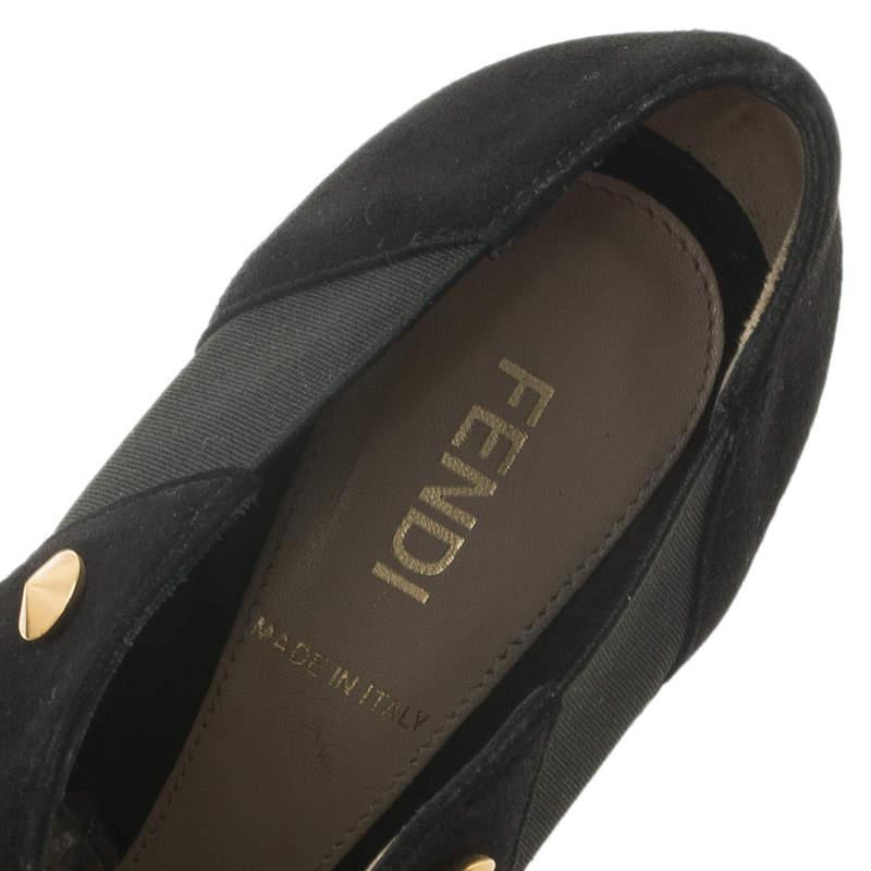 Fendi Black Studded Suede Platform Ankle Boots Size 37.5 2