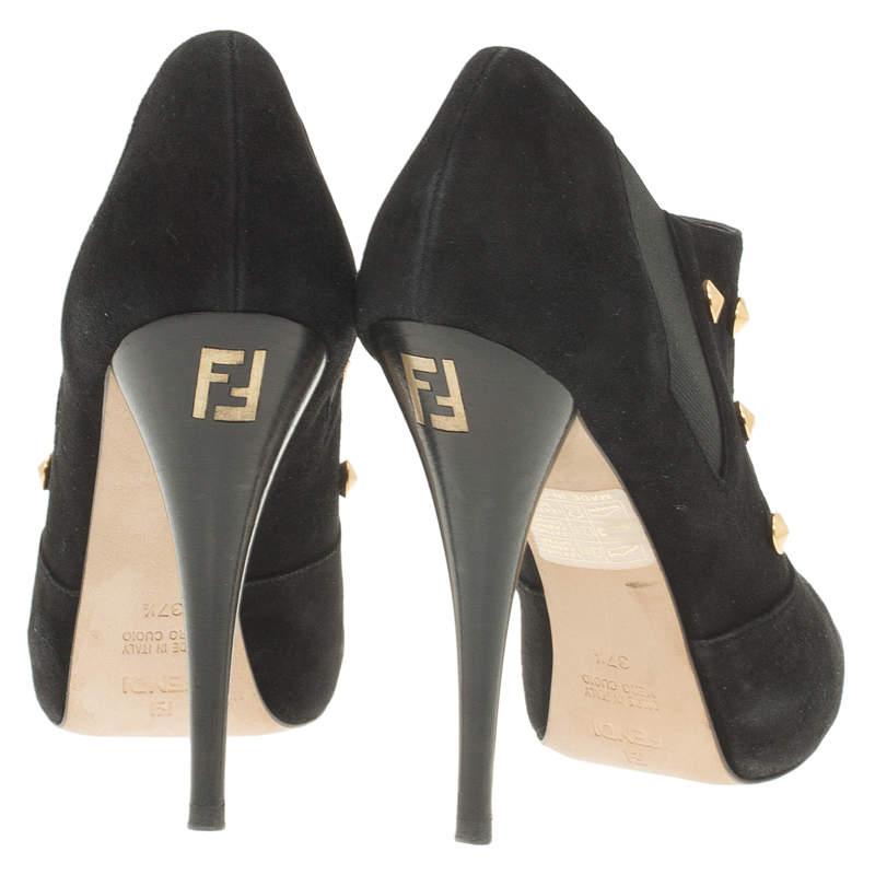 Fendi Black Studded Suede Platform Ankle Boots Size 37.5 3