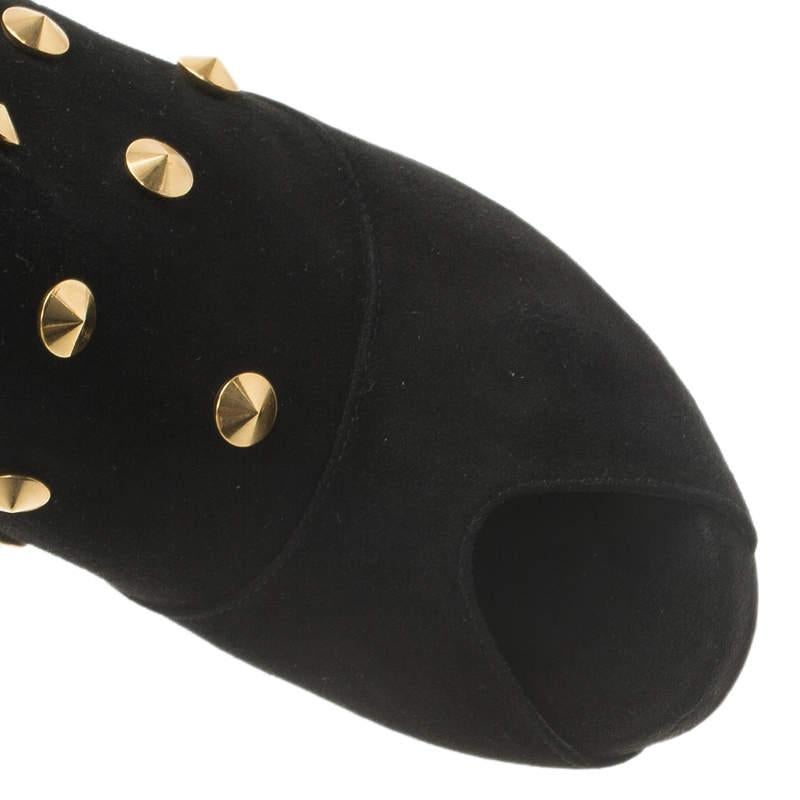Fendi Black Studded Suede Platform Ankle Boots Size 37.5 For Sale 4