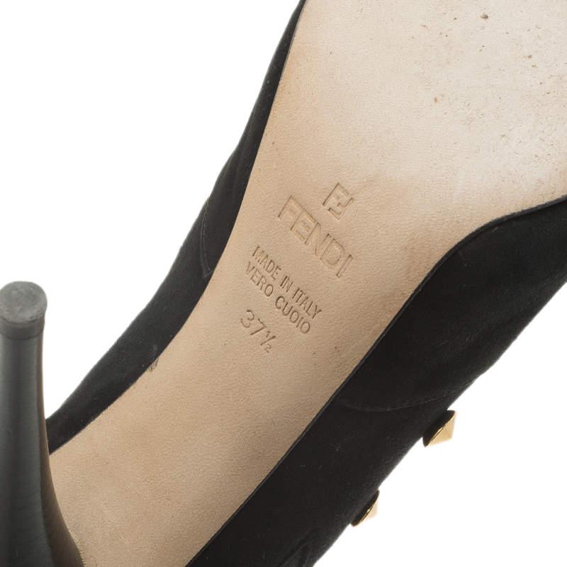 Fendi Black Studded Suede Platform Ankle Boots Size 37.5 For Sale 5