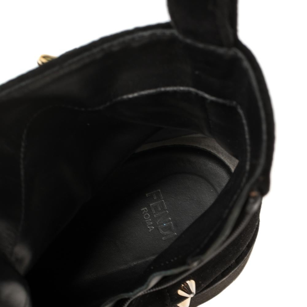 Women's Fendi Black Studded Velvet F Logo Ankle Boots Size 36