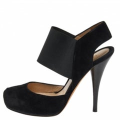 Fendi Black Suede And Elastic Ankle Strap Platform Sandals Size 37.5