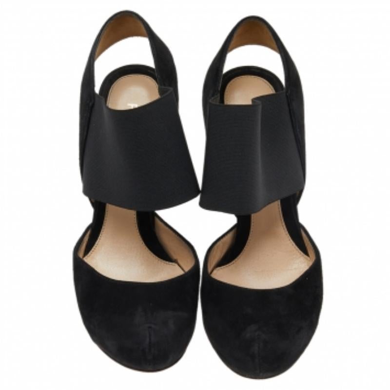 Fendi Black Suede And Elastic Ankle Strap Platform Sandals Size 37.5 en vente 1