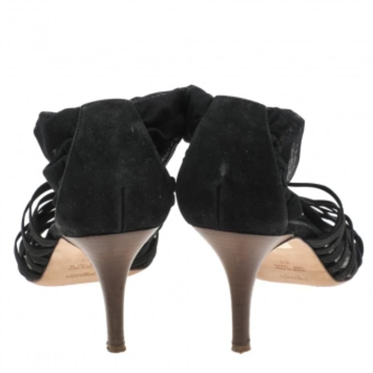 Noir Fendi - Sandales à lanières en daim et élastiques - Taille 37 en vente