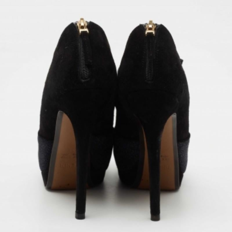 Fendi Black Suede and Glitter Peep Toe Booties Size 36 For Sale 2