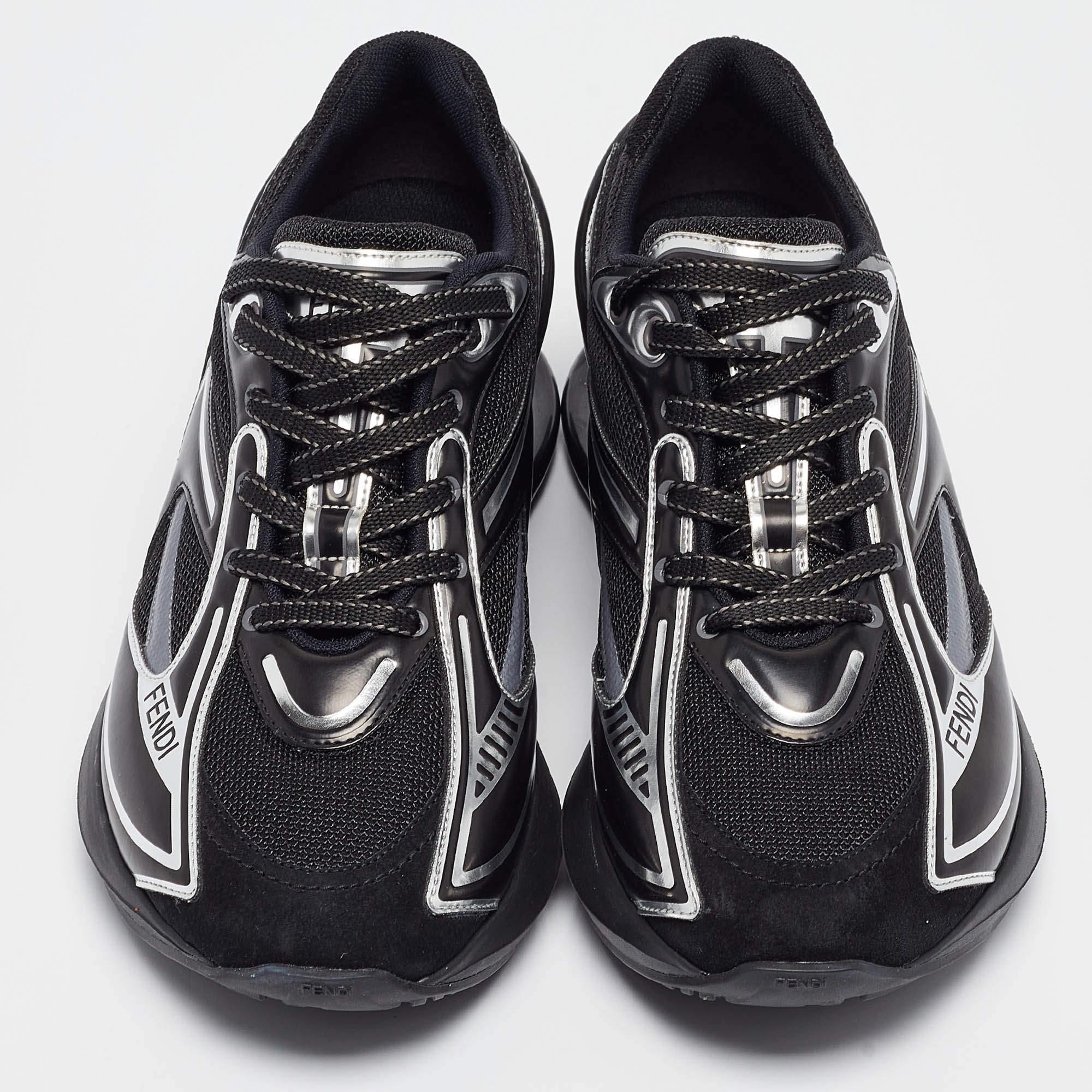 Fendi Black Suede and Leather Fendi first Sneakers Size 38 In New Condition For Sale In Dubai, Al Qouz 2