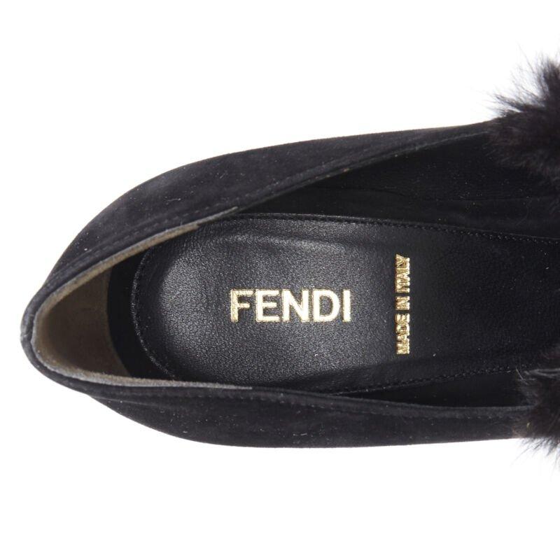 FENDI escarpins à talons épais en daim noir et blanc avec bouts avant en fourrure de vison EU37,5 Bon état - En vente à Hong Kong, NT