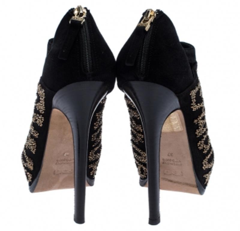 Fendi - Bottines en daim noir à plateforme ornée de cristaux - Taille 37 Pour femmes en vente