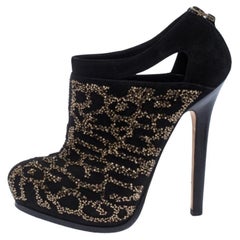 Fendi Black Suede Crystal Embellished Platform Ankle Booties Size 37