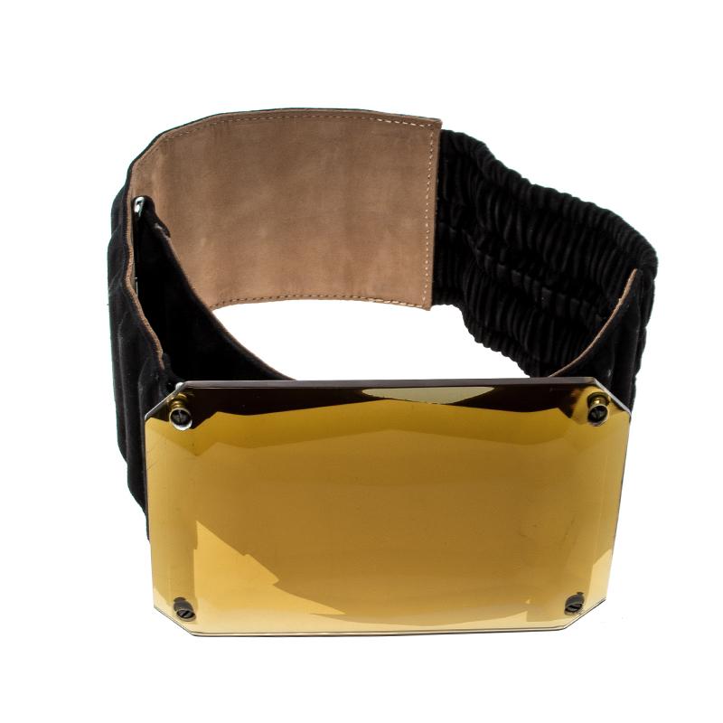 Fendi Black Suede Crystal Wide Elastic Belt 85cm