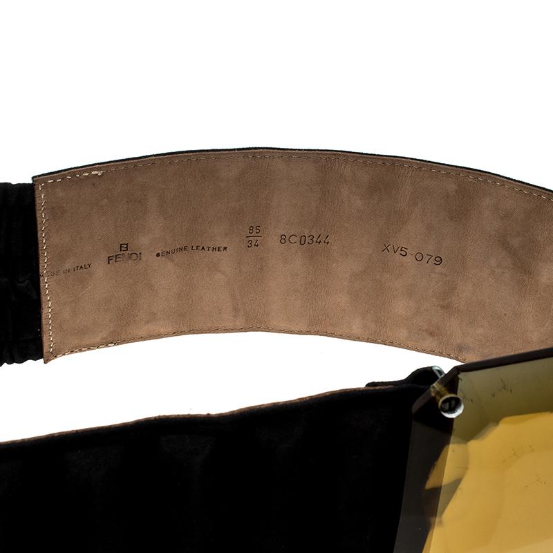 Brown Fendi Black Suede Crystal Wide Elastic Belt 85cm