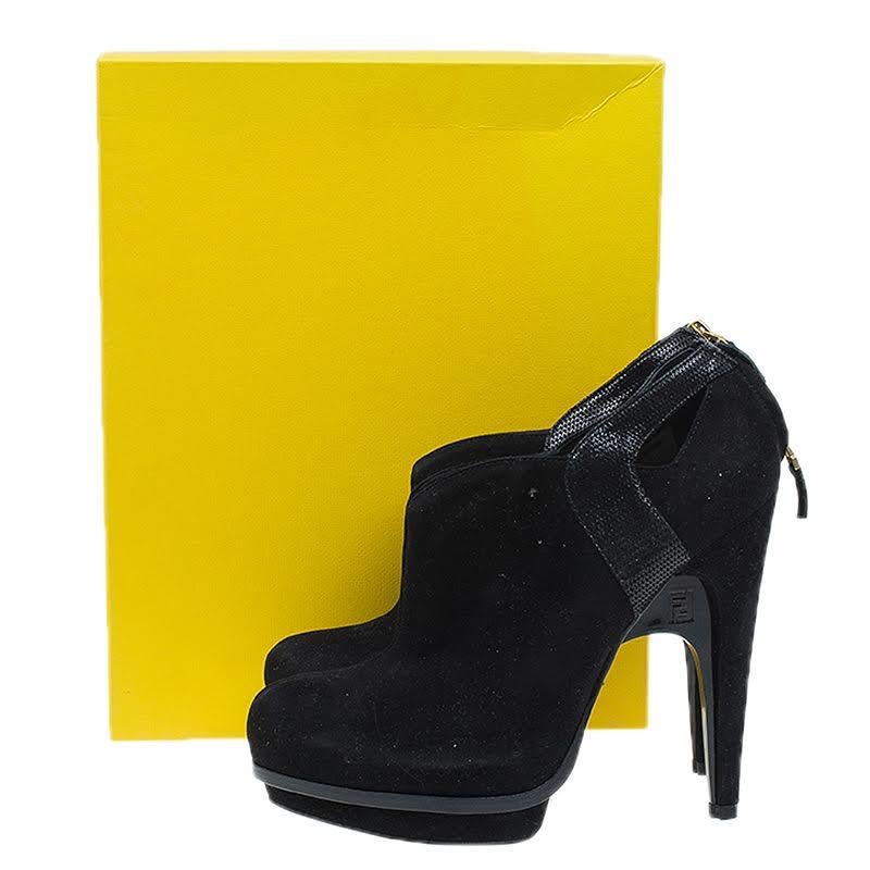 Fendi Black Suede Cutout Platform Ankle Booties Size 39 6